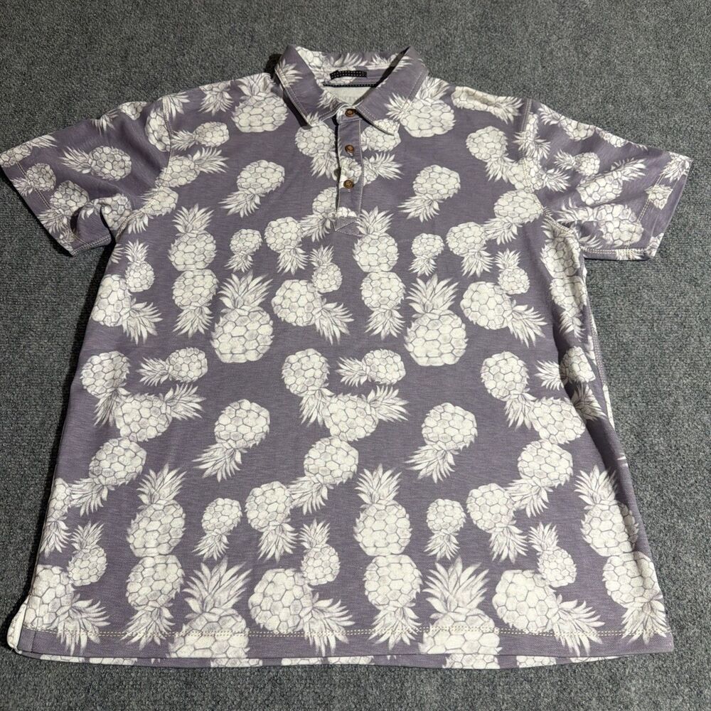 Visitor Polo Shirt Mens Extra Large Gray Short Sleeve Pineapple All Over Print